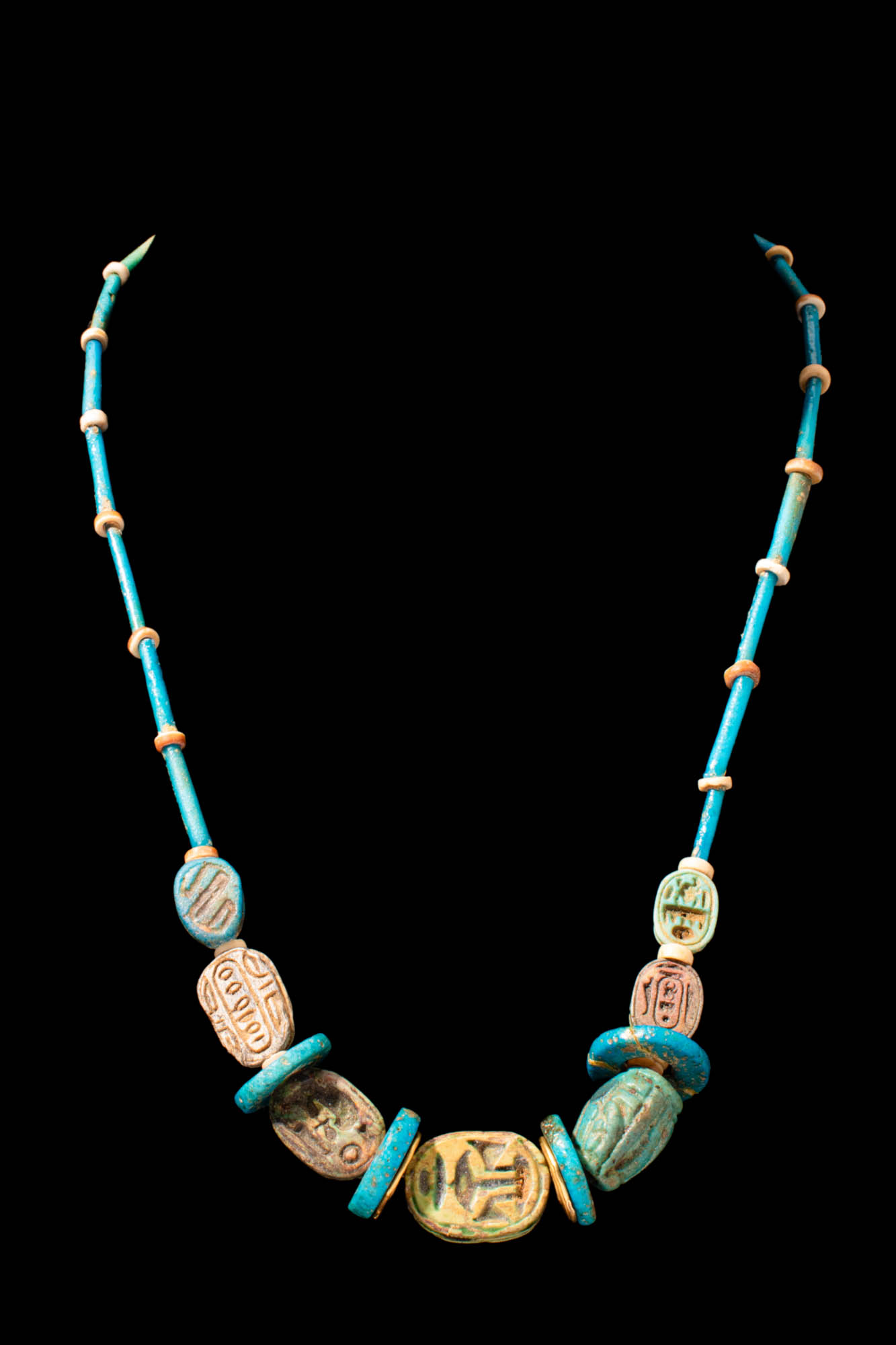 EGYPTIAN FAIENCE NECKLACE WITH RARE SCARABS - Image 5 of 7
