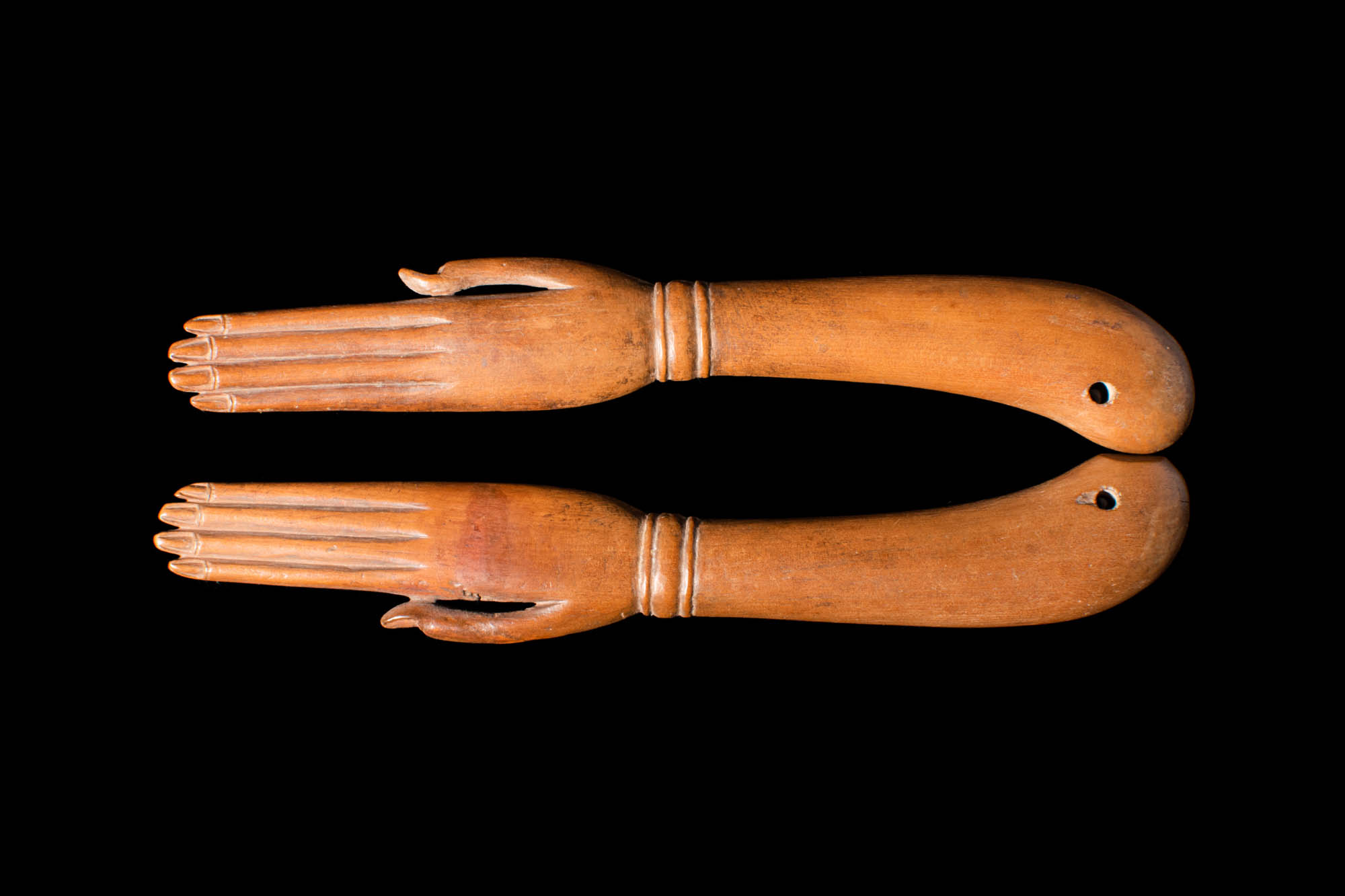 EGYPTIAN WOODEN CLAPPERS HANDS SHAPED