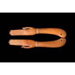 EGYPTIAN WOODEN CLAPPERS HANDS SHAPED