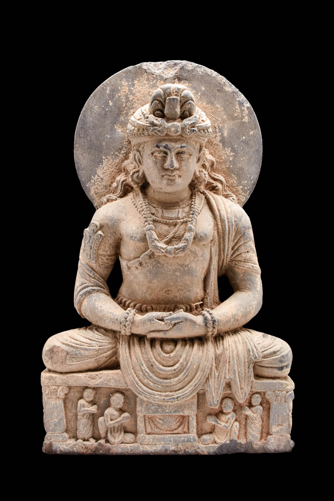 GANDHARAN SCHIST SEATED BODHISATTVA MAITREYA