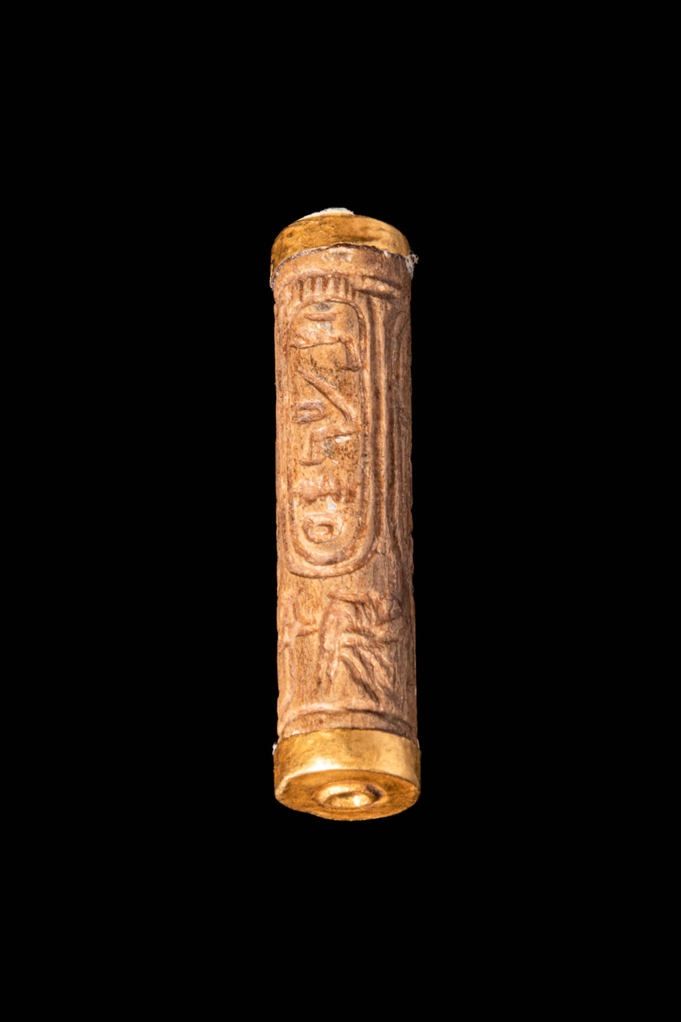 EGYPTIAN STEATITE CYLINDER SEAL WITH GOLD CAPS - Image 2 of 4