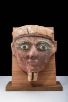 EGYPTIAN SARCOPHAGUS WOODEN MASK WITH INLAID EYES
