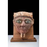 EGYPTIAN SARCOPHAGUS WOODEN MASK WITH INLAID EYES