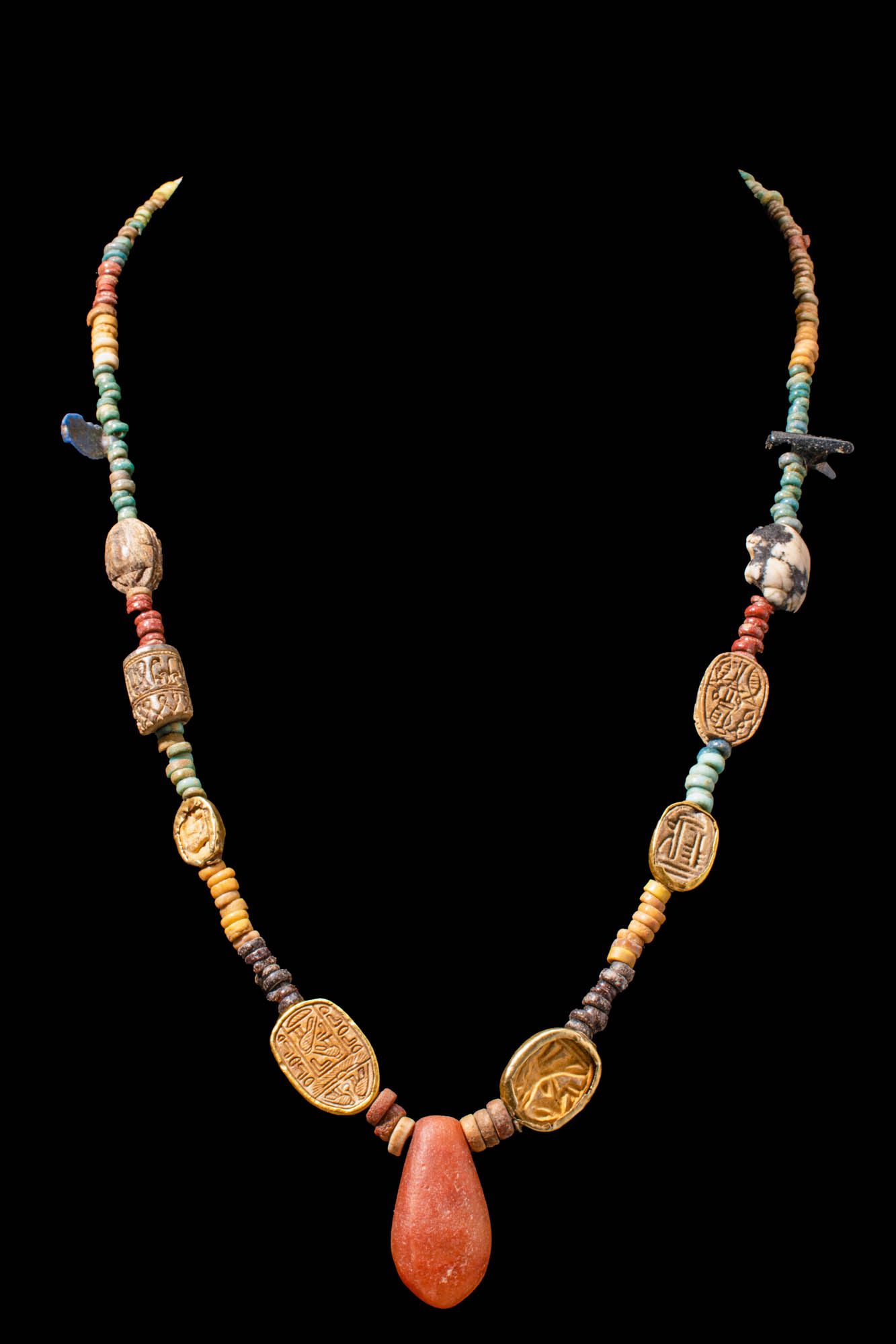 EGYPTIAN FAIENCE NECKLACE WITH RARE SCARABS