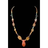 EGYPTIAN FAIENCE NECKLACE WITH RARE SCARABS