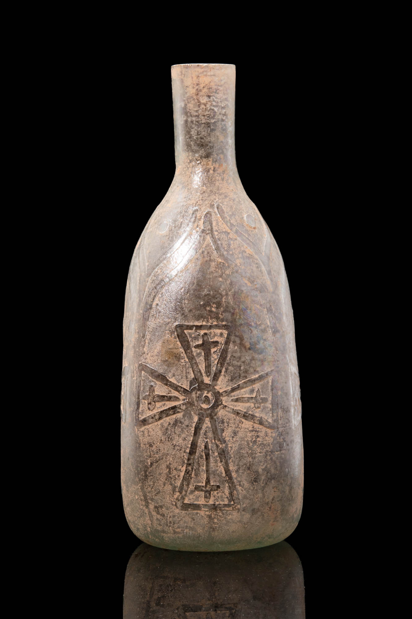 BYZANTINE GLASS BOTTLE WITH FOUR CROSSES - Image 3 of 5