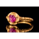 MEDIEVAL GOLD RING WITH RED RUBY