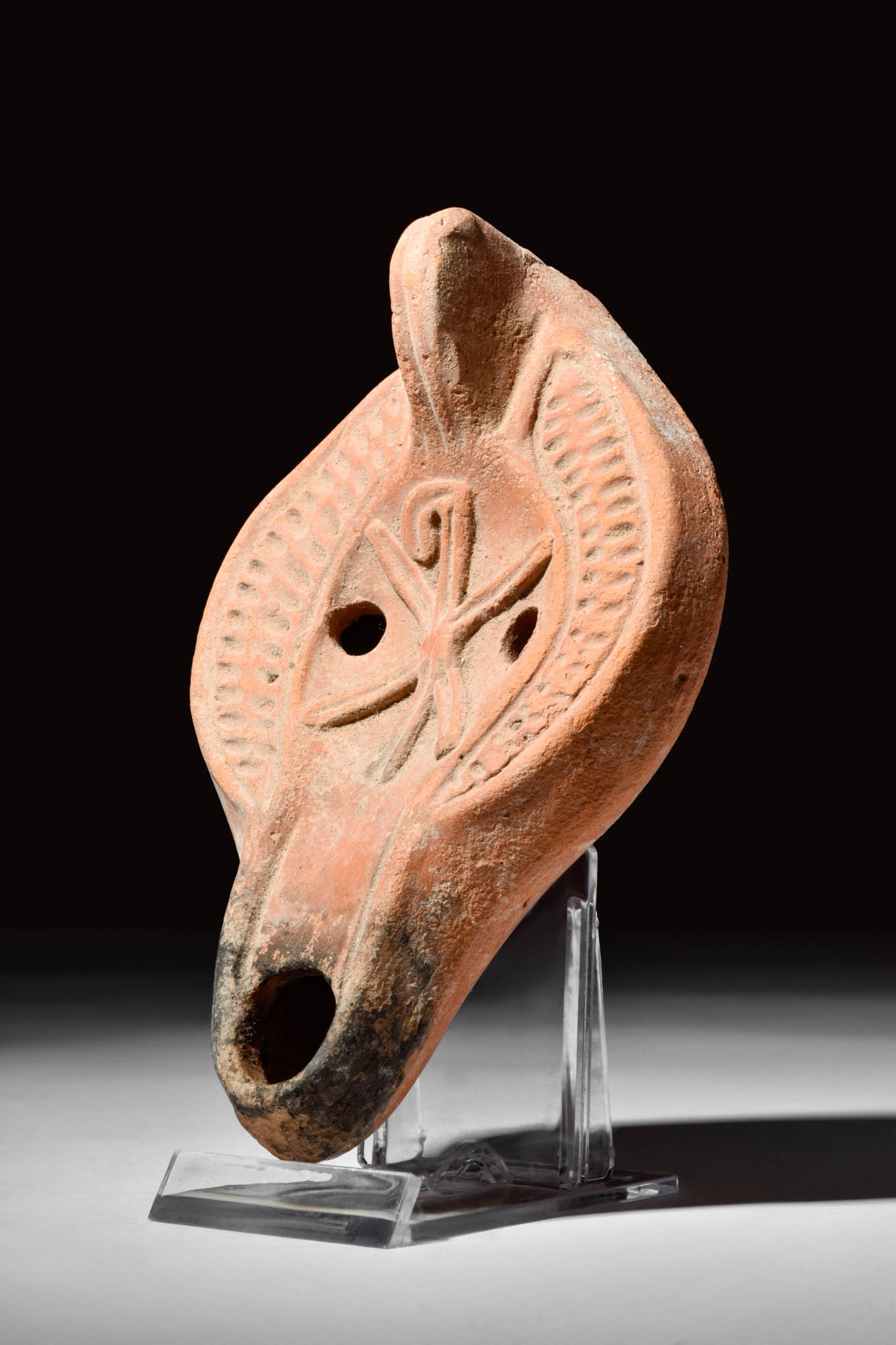 ROMAN REDWARE OIL LAMP WITH CHI-RHO - Image 2 of 2