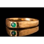 HEAVY MEDIEVAL GOLD STIRRUP RING WITH GREEN CHALCEDONY