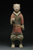 CHINESE HAN DYNASTY POLYCHROME TERRACOTTA WARRIOR - TL TESTED