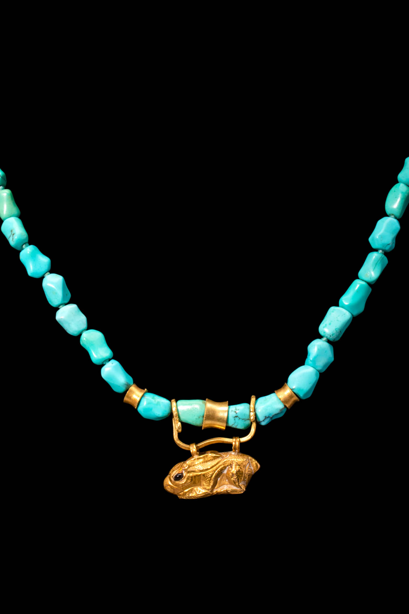 RARE EGYPTIAN TURQUOISE AND GOLD NECKLACE WITH A RABBIT PENDANT - Image 4 of 5