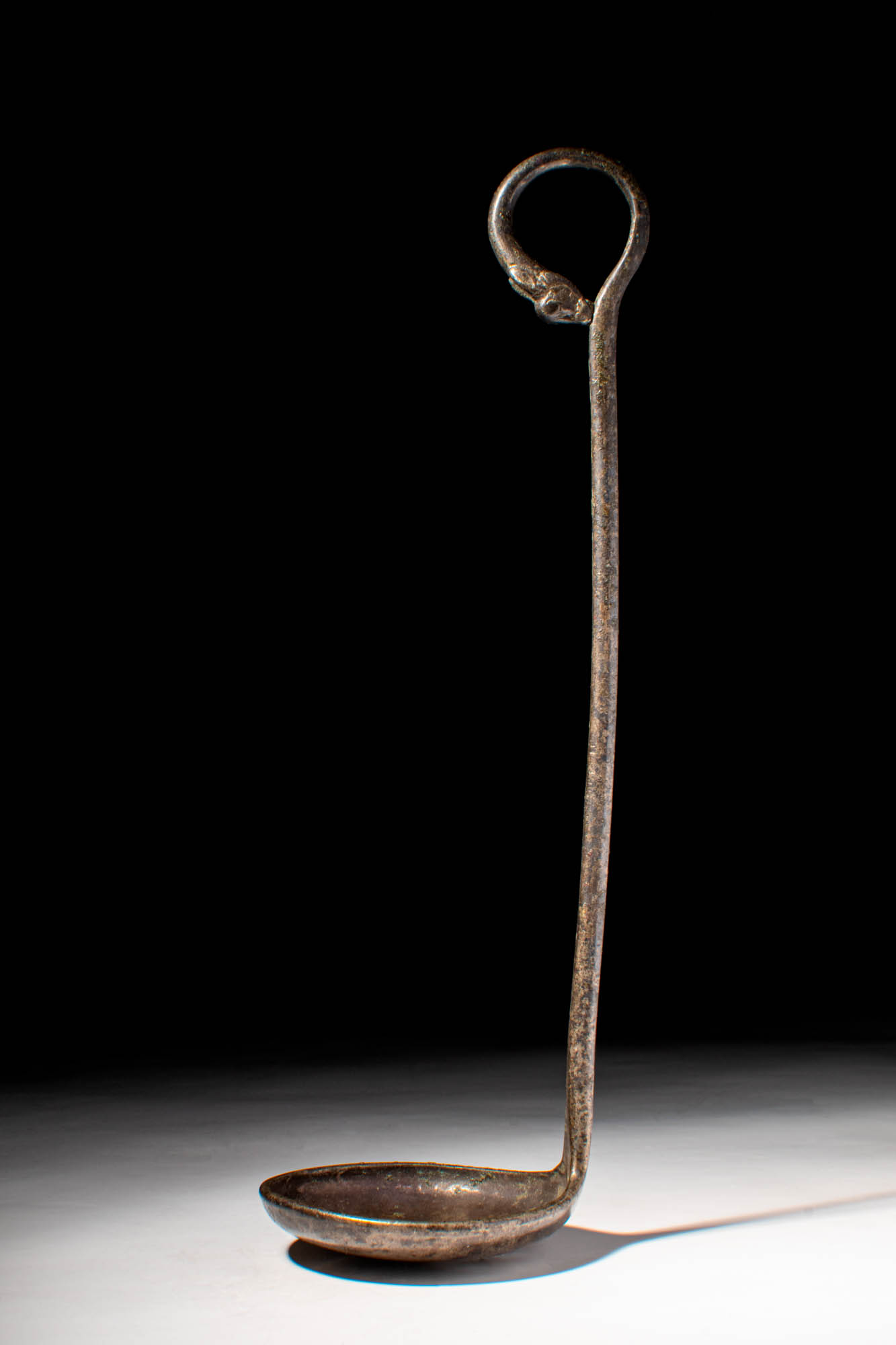 ROMAN BRONZE LADLE SPOON WITH ANIMAL-HEAD HANDLE