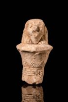 EGYPTIAN COLUMN-SHAPED STOPPER WITH HORUS HEAD