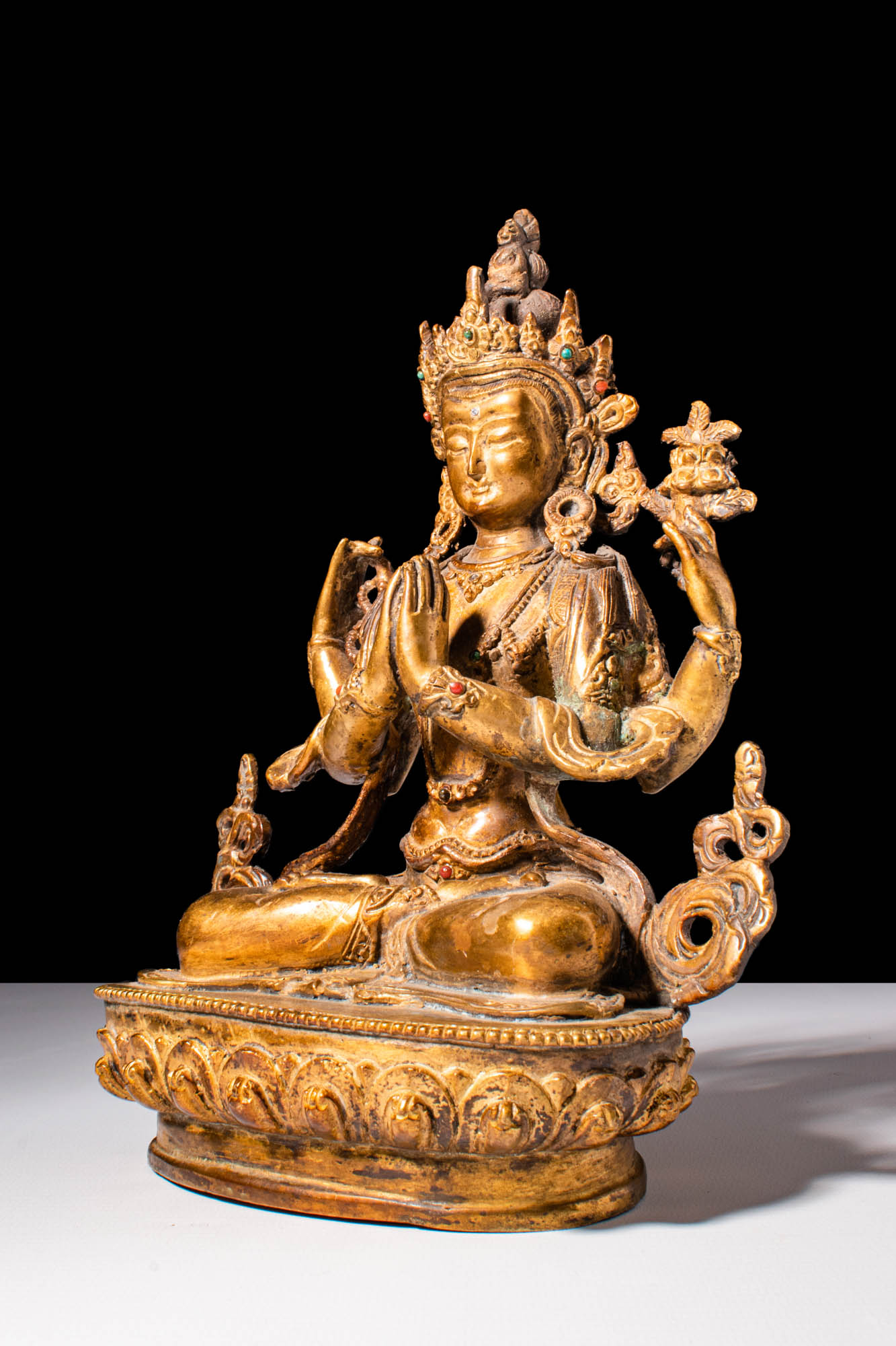 SINO-TIBETAN BEJEWELLED GILDED BRASS AVALOKITESHVARA - Image 2 of 6