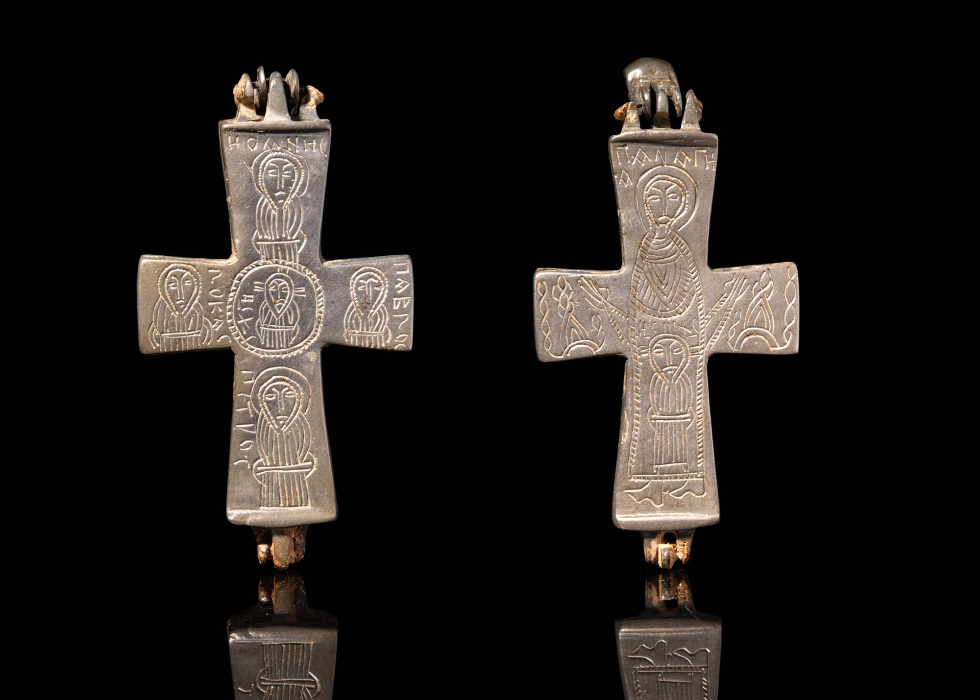 BYZANTINE SILVER ENCLOPION DECORATED WITH BUSTS OF SAINTS AND CHRIST