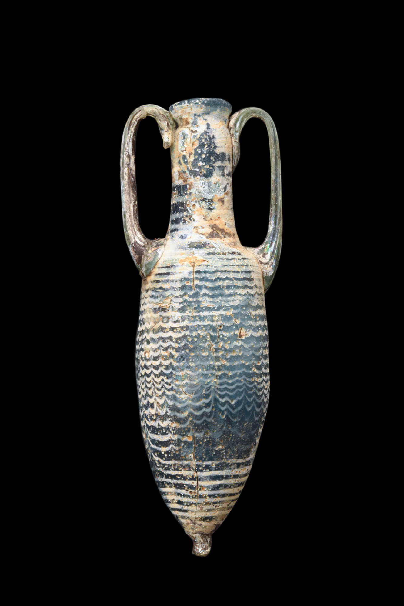 PHOENICIAN CORE-FORMED BLUE GLASS AMPHORISKOS - Image 2 of 6