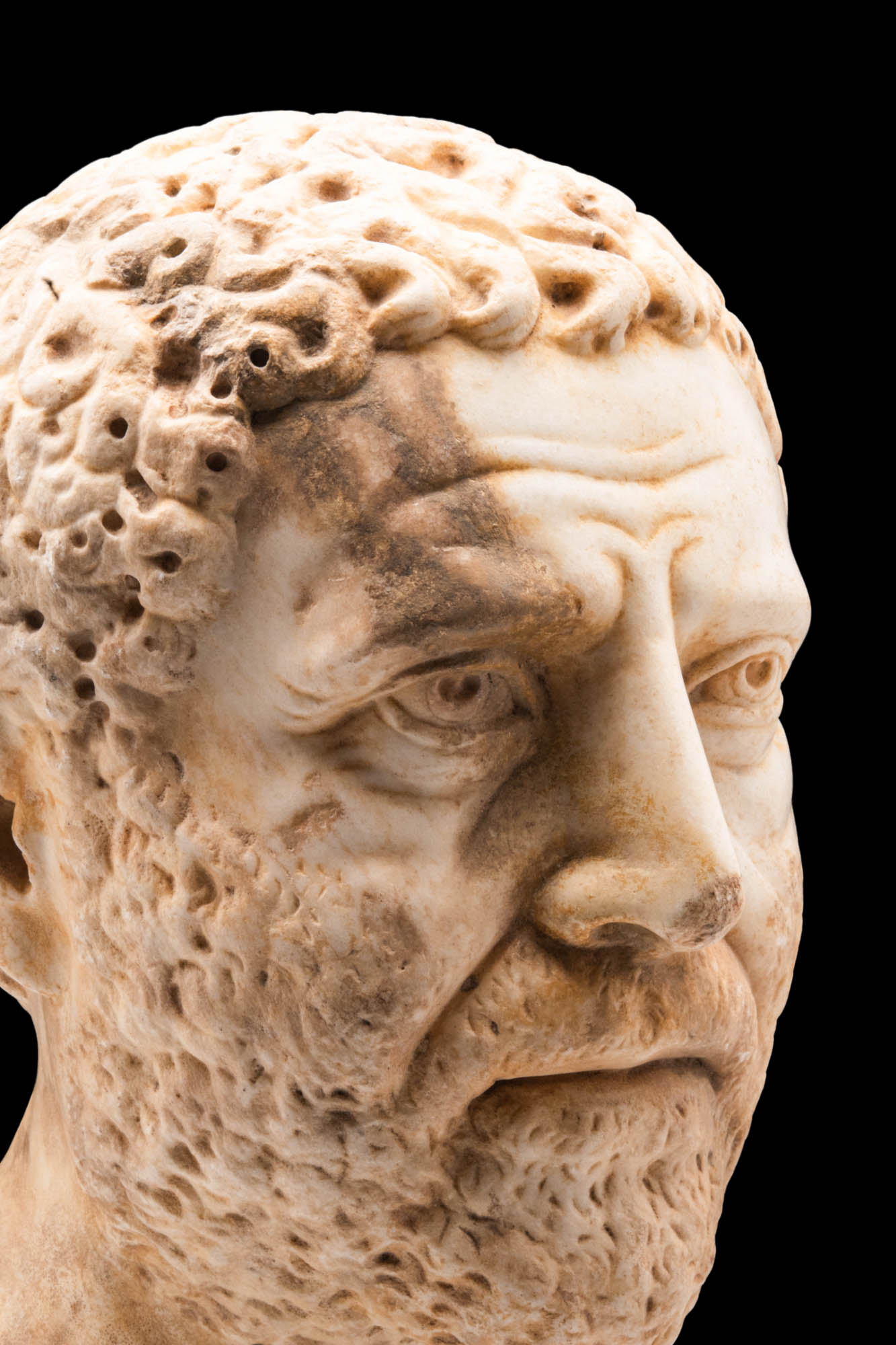 ROMAN MARBLE HEAD OF A BEARDED MAN - Image 6 of 7