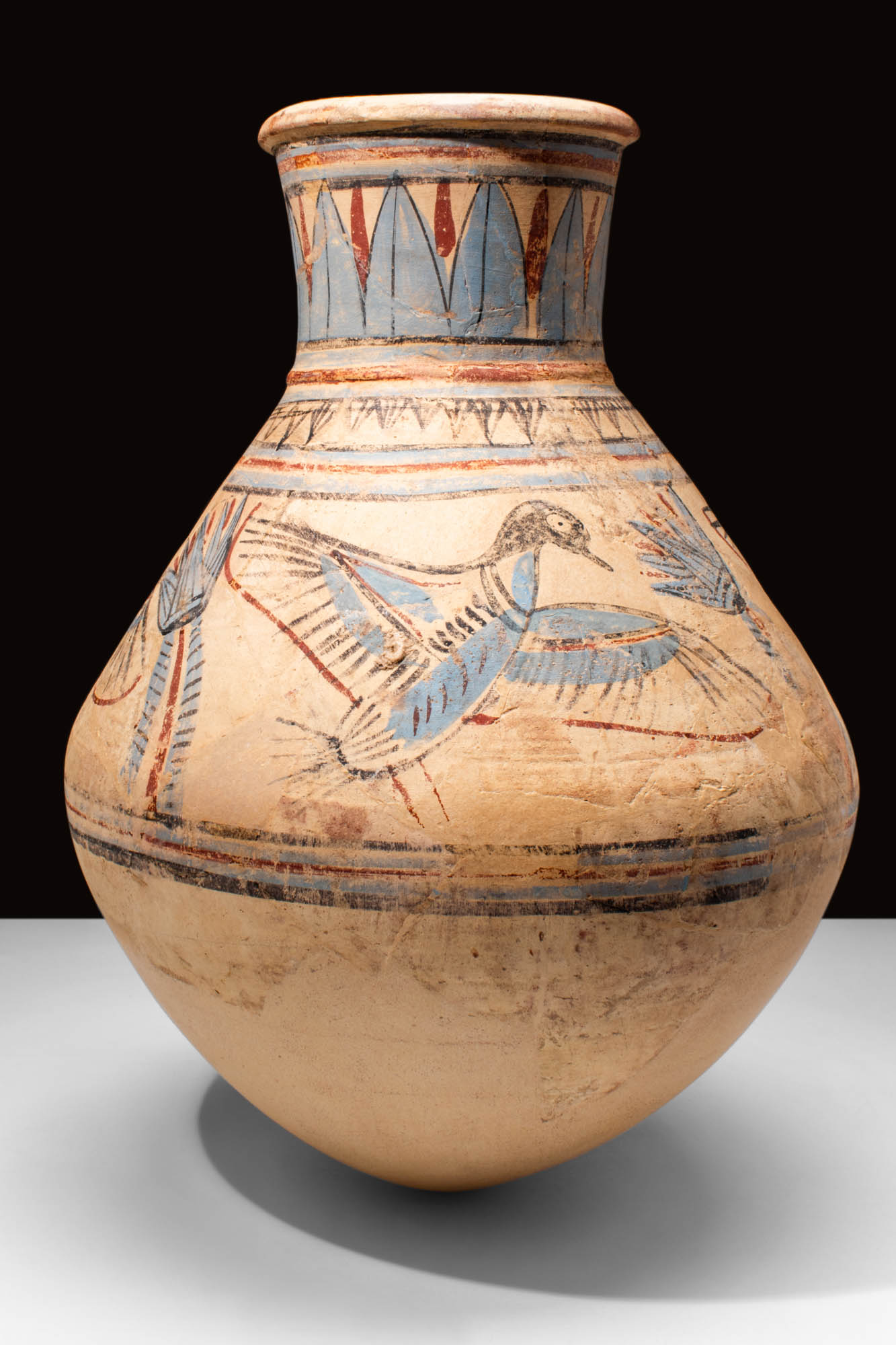 EGYPTIAN NEW KINGDOM COBALT BLUE PAINTED JAR DEPICTING BIRDS AND PLANTS