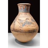 EGYPTIAN NEW KINGDOM COBALT BLUE PAINTED JAR DEPICTING BIRDS AND PLANTS