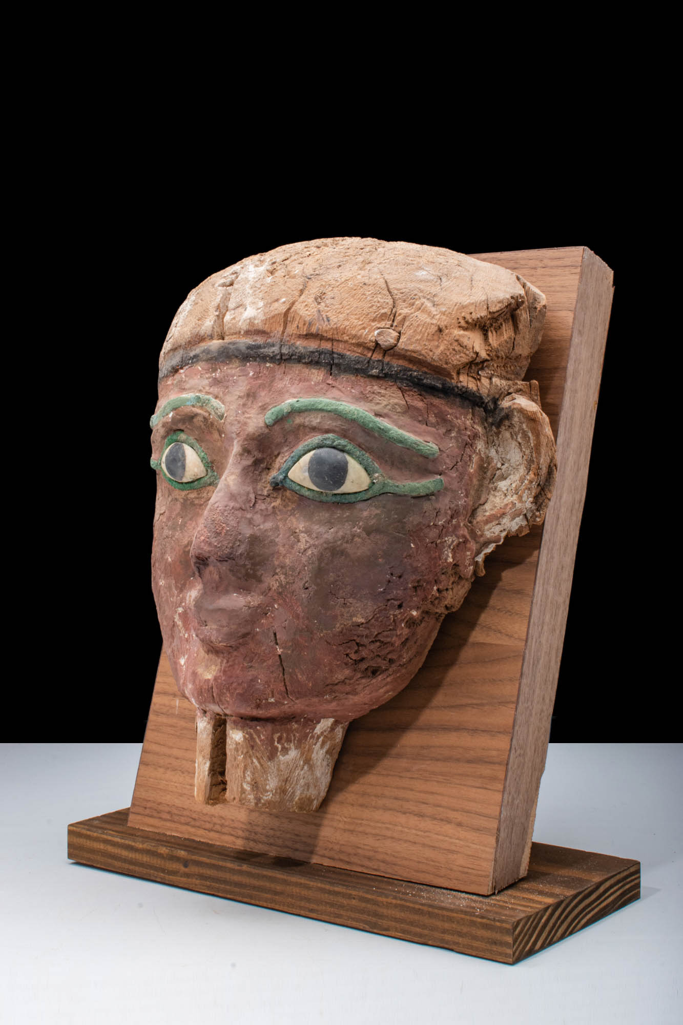 EGYPTIAN SARCOPHAGUS WOODEN MASK WITH INLAID EYES - Image 2 of 5