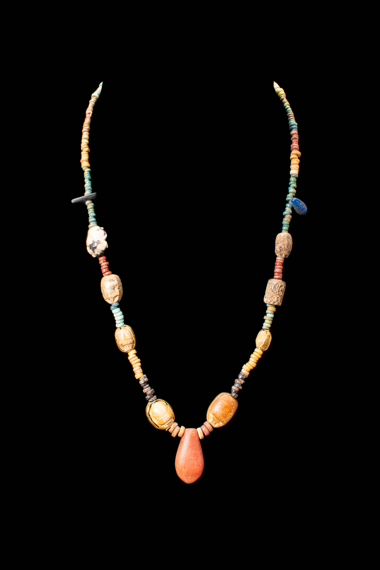 EGYPTIAN FAIENCE NECKLACE WITH RARE SCARABS - Image 2 of 8
