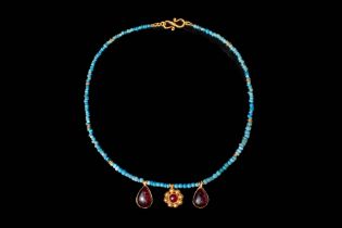 RARE WESTERN ASIATIC TURQUOISE AND GOLD NECKLACE