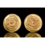 RARE HELLENISTIC PAIR OF GOLD ROUNDEL BROOCHES