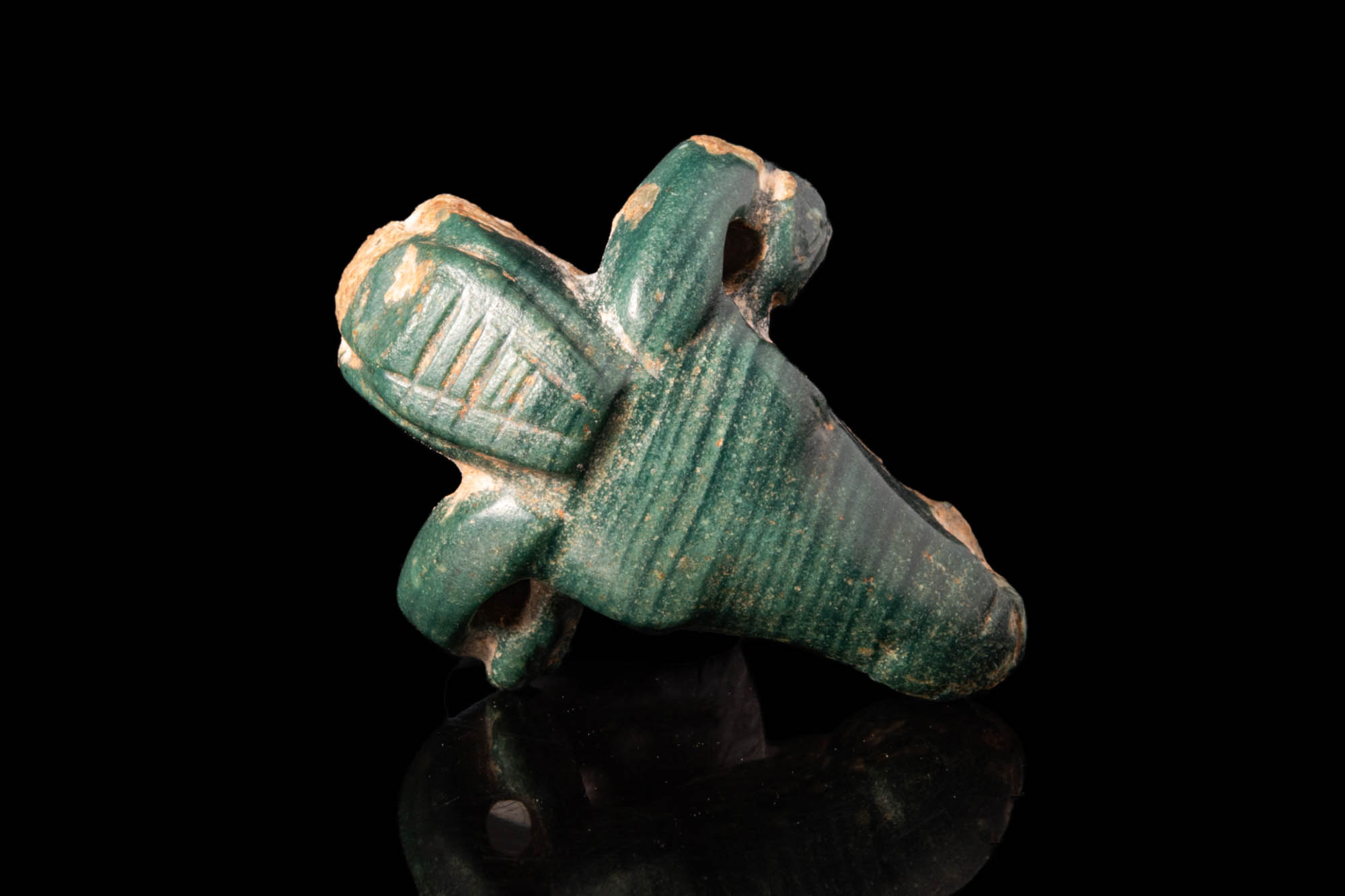 EGYPTIAN GREEN STONE RAM'S HEAD AMULET