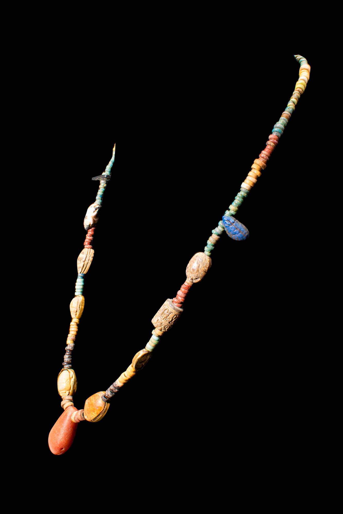 EGYPTIAN FAIENCE NECKLACE WITH RARE SCARABS - Image 3 of 8