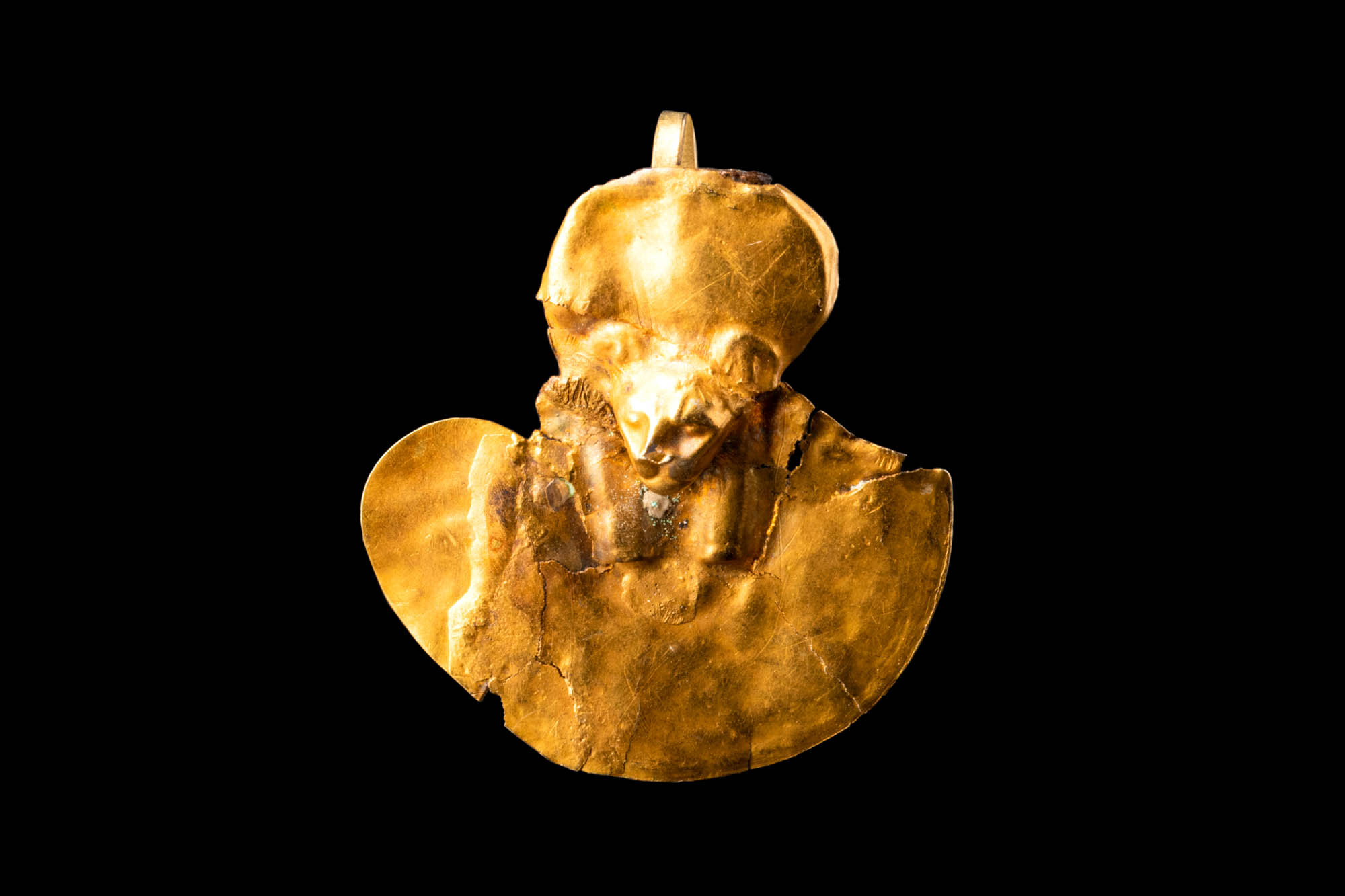 GOLD EGYPTIAN AEGIS OF A LION-HEADED GODDESS