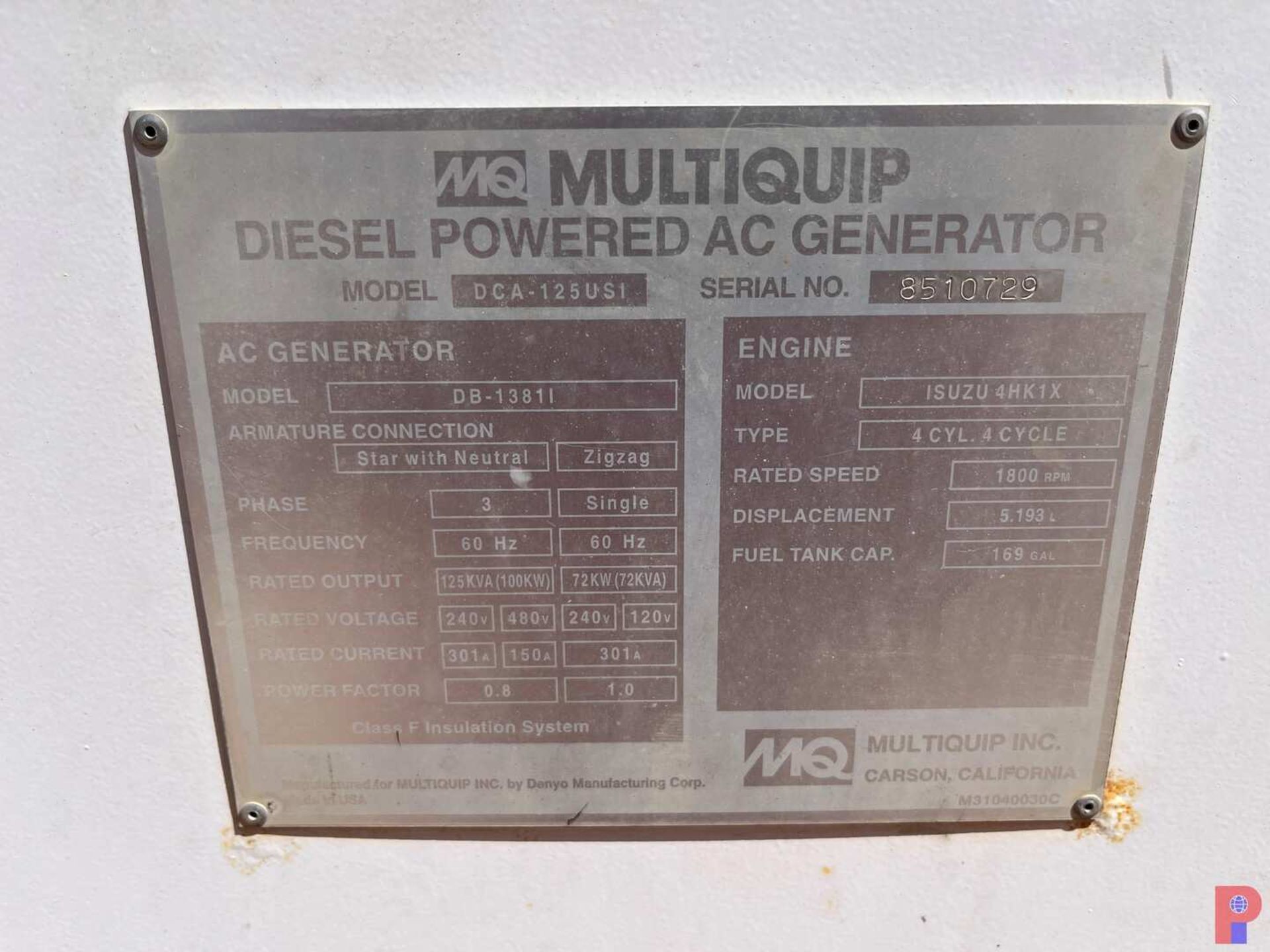 MQ POWER DCA-125USI TRAILER MTD ELECTRIC GENERATOR - Image 10 of 10