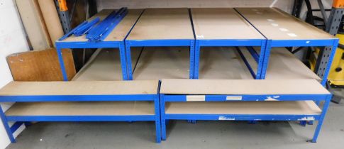 Four, 2-Tier Metal Framed Shelves (140 x 60 cm) & Two Over-Shelves (Location: Tonbridge, Kent.
