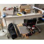 Adjustable height table, tools, stands etc (Location: Tonbridge, Kent. Refer General Notes)