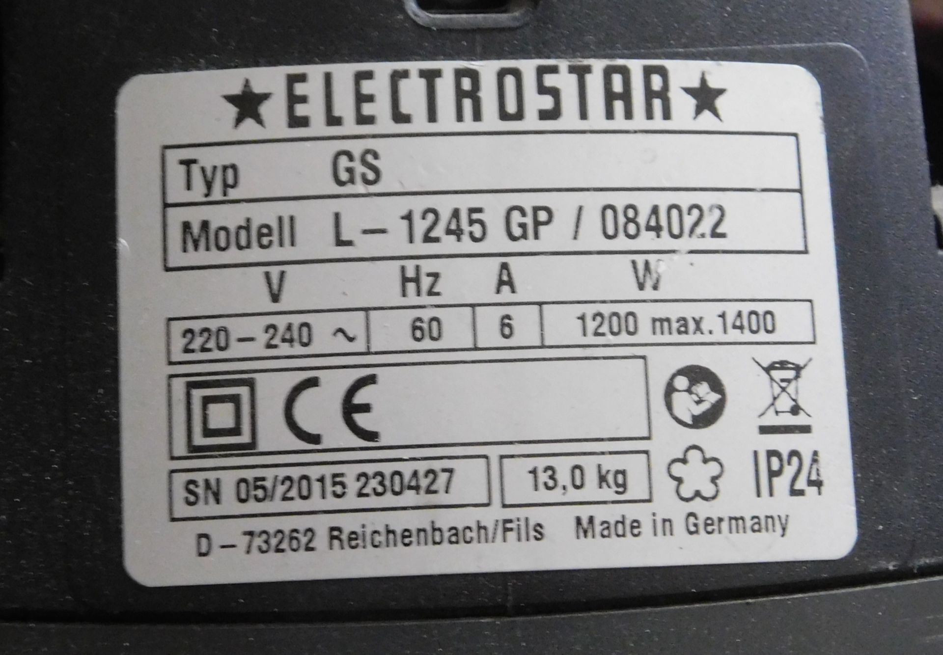 Electrostar “Starmix” L124 Cylinder Vacuum, Serial Number 05/15/230427 (Location: Tonbridge, Kent. - Image 2 of 2