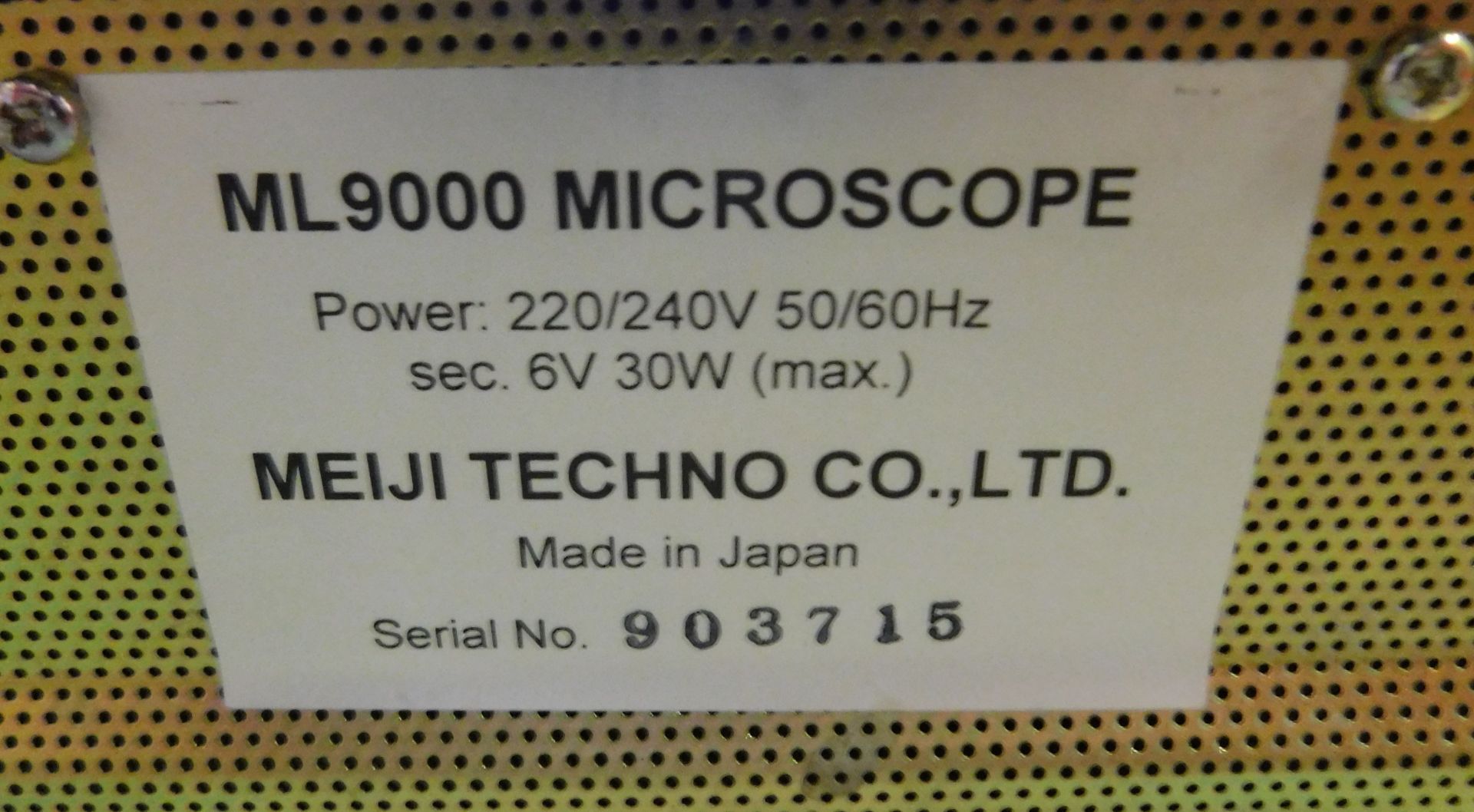 Meiji ML9200 Microscope, Serial Number 903715 (Location: Stockport. Please Refer to General Notes) - Image 5 of 6
