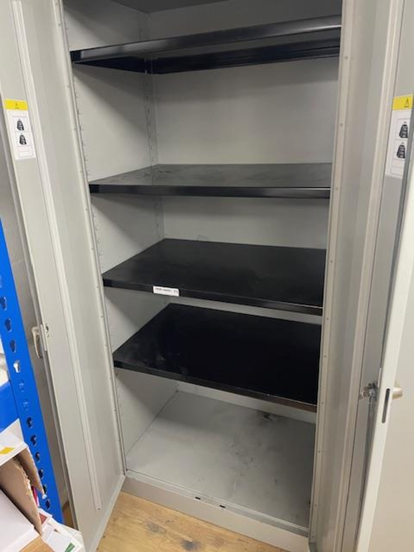 Two Double Door Staionery Cabinets & Contents of Peripherals, Wooden Shelving Unit, Labels etc (Loca