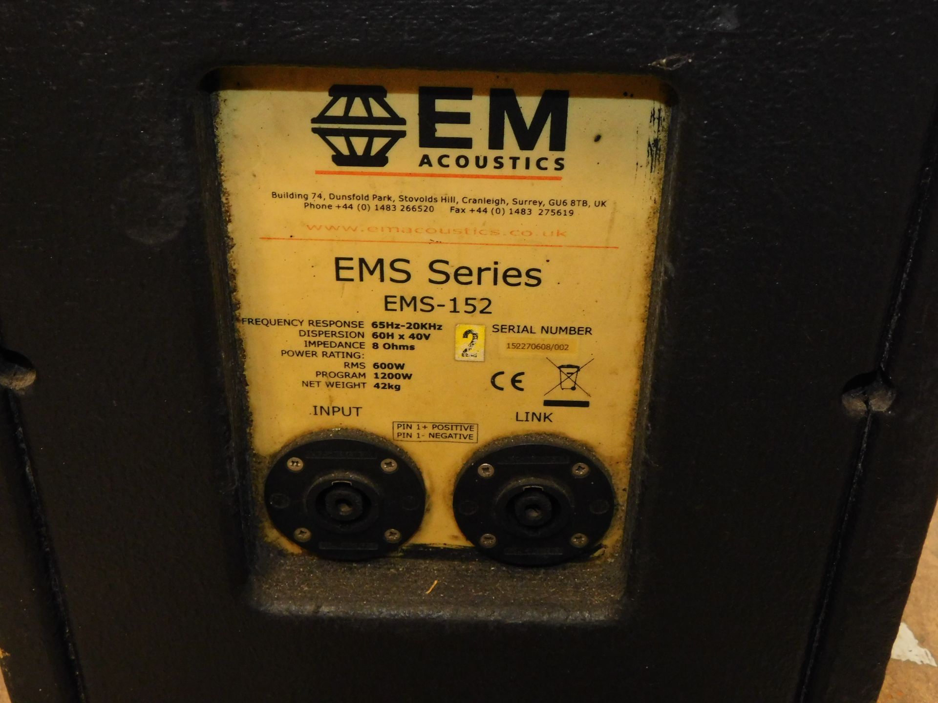 Pair of EM Acoustics EMS-152 Speakers (Damaged) (Location: South East London. Please Refer to - Image 3 of 5