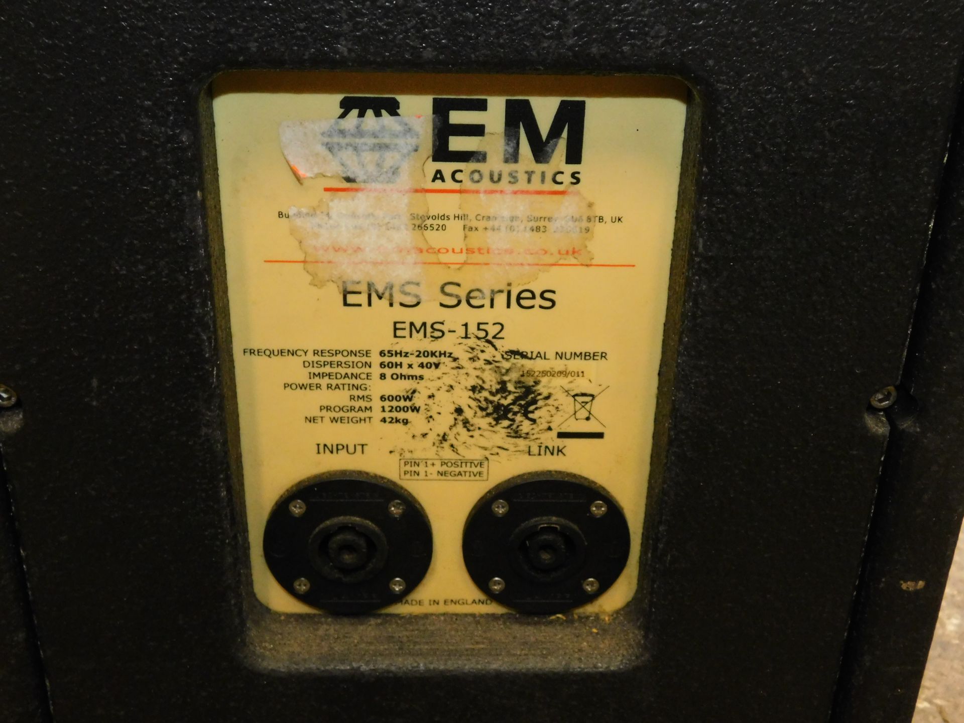 Pair of EM Acoustics EMS-152 Speakers (Damaged) (Location: South East London. Please Refer to - Image 5 of 5