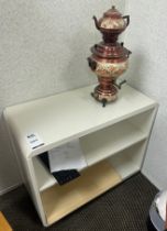 Laminated Shelf Unit & a reproduction decorative  spirit kettle (Location: Salford. Refer General