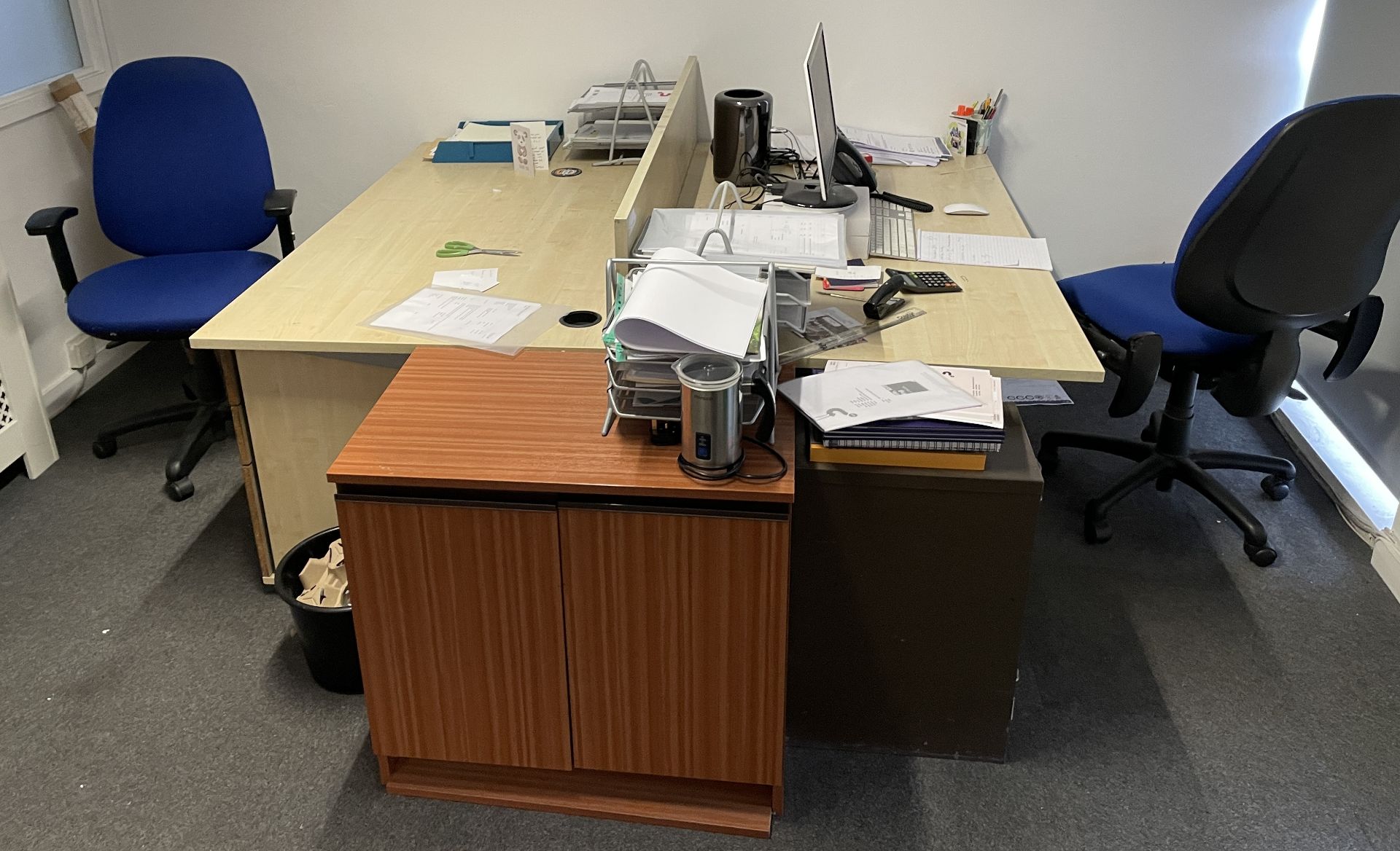 Contents of Office Including 6 Beech Effect Desks/Tables, 5 Various ...