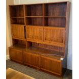 Rosewood effect Triple Section Lounge Unit,  fitted 6 cupboards, c1980’s, 1830mm x 1880mm (Location: