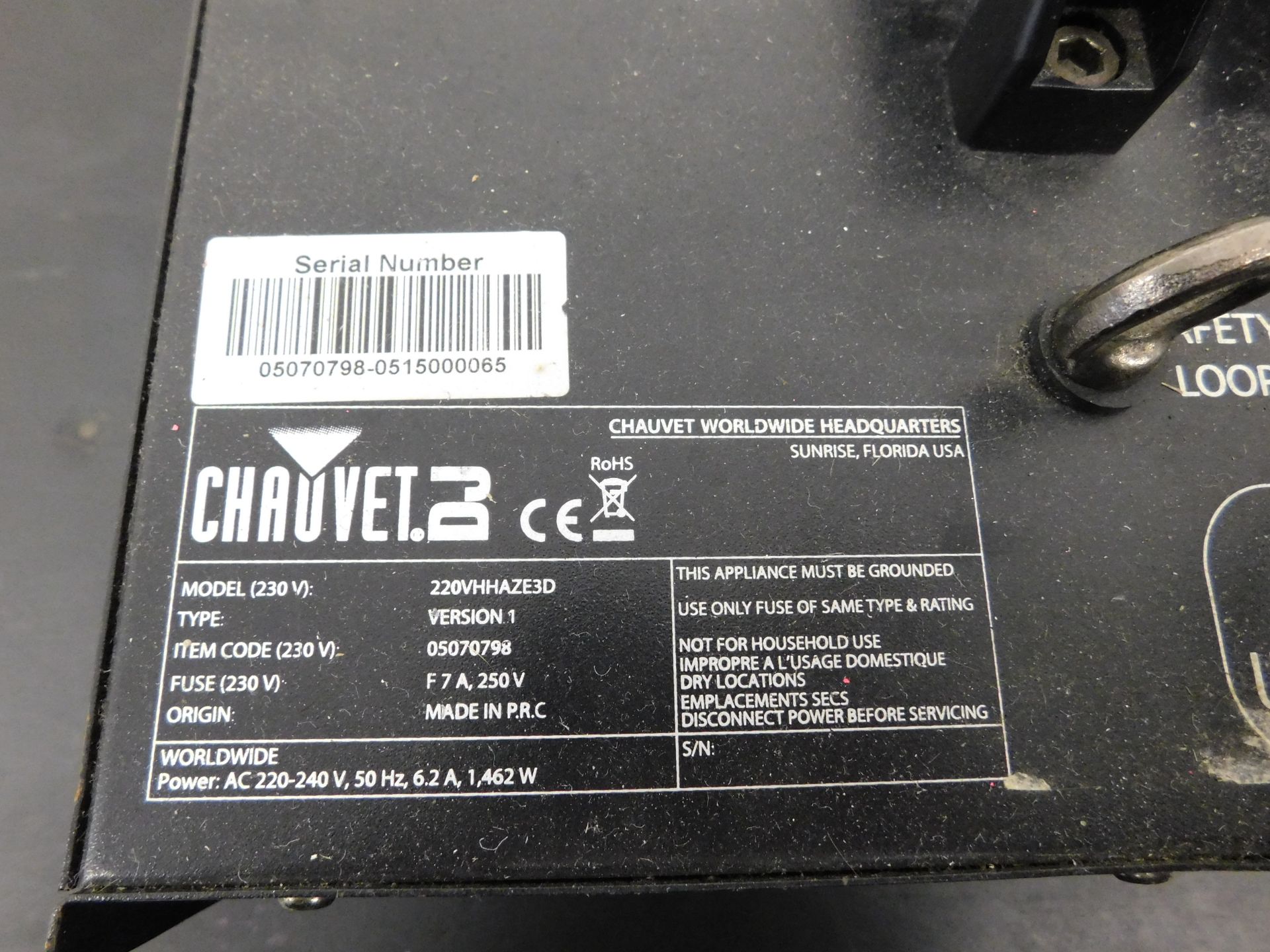 Chauvet Hurricane Haze 2D Haze Machine, Serial Number 05070389-1115000127 & Chauvet 220VHHAZE3D Haze - Image 7 of 8