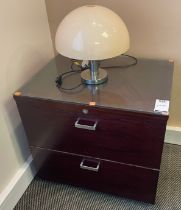 2 Drawer Cabinet & Cosmo Designs Lamp (Damaged) (Location: Salford. Refer General Notes)