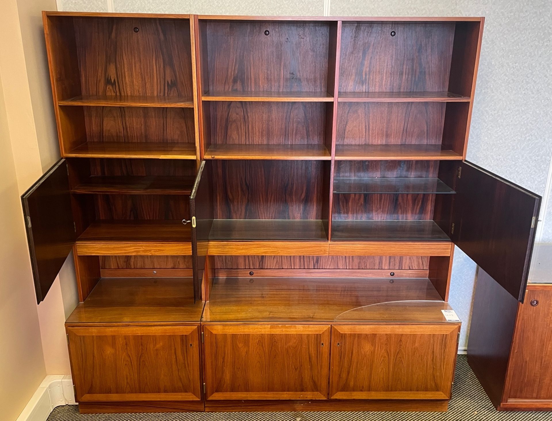 Rosewood effect Triple Section Lounge Unit,  fitted 6 cupboards, c1980’s, 1830mm x 1880mm (Location: - Image 3 of 3