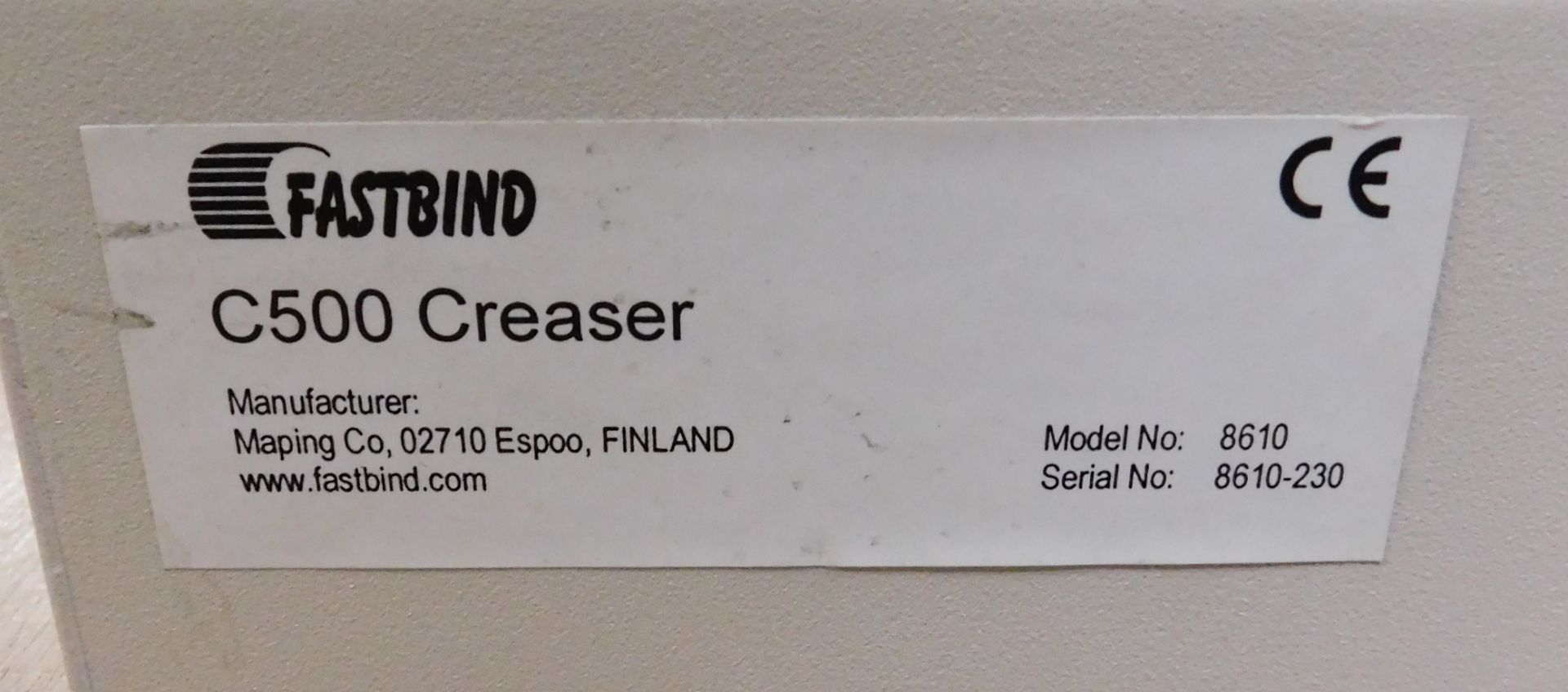 Fastbind C 500 Model 8610 Manual Creaser, Serial Number 8610 - 230 (Location: Tonbridge, Kent. - Image 3 of 3