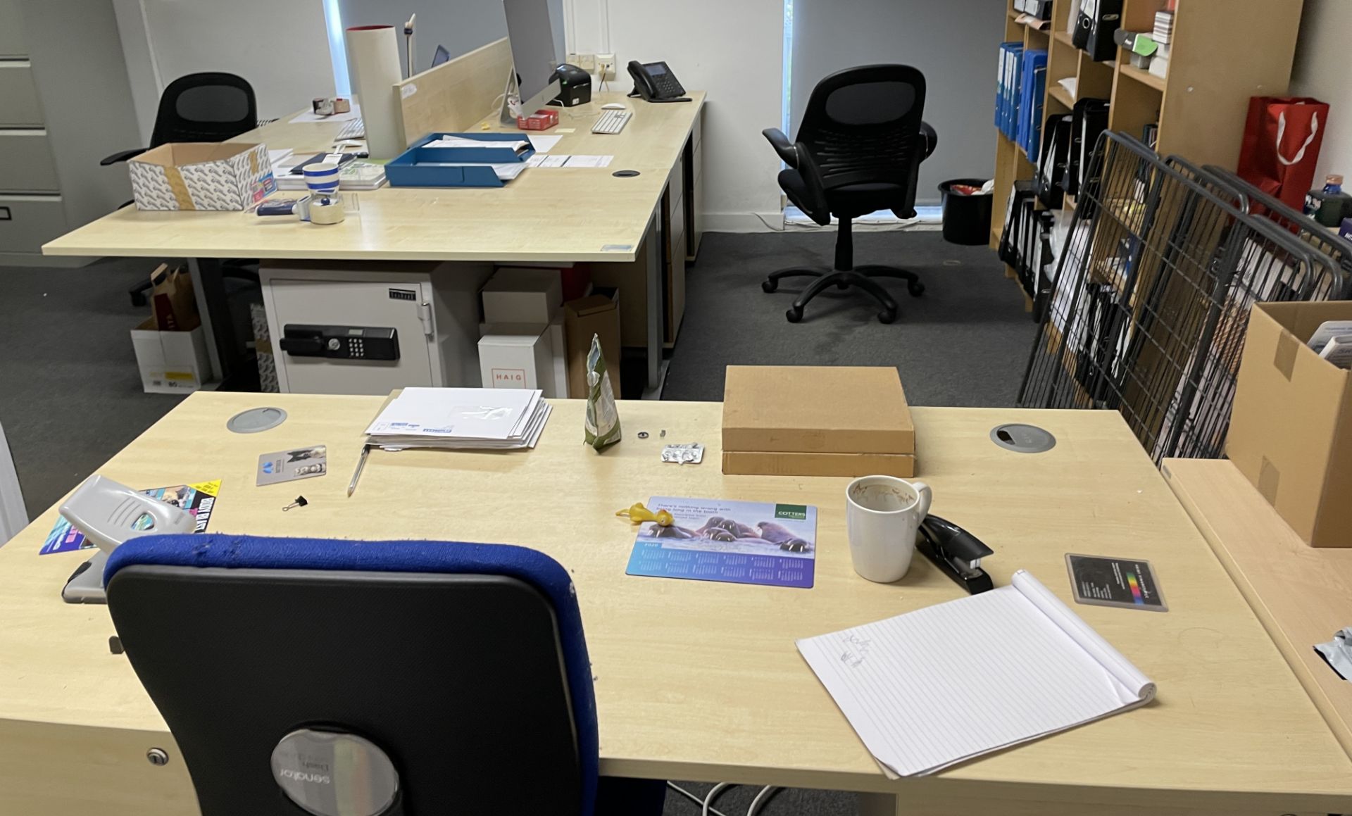 Contents of Office Including 6 Beech Effect Desks/Tables, 5 Various ...