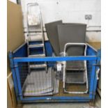 Metal Framed Drop-Front Mesh Stillage & Pair Aluminium Step Ladders (Location: Tonbridge, Kent.