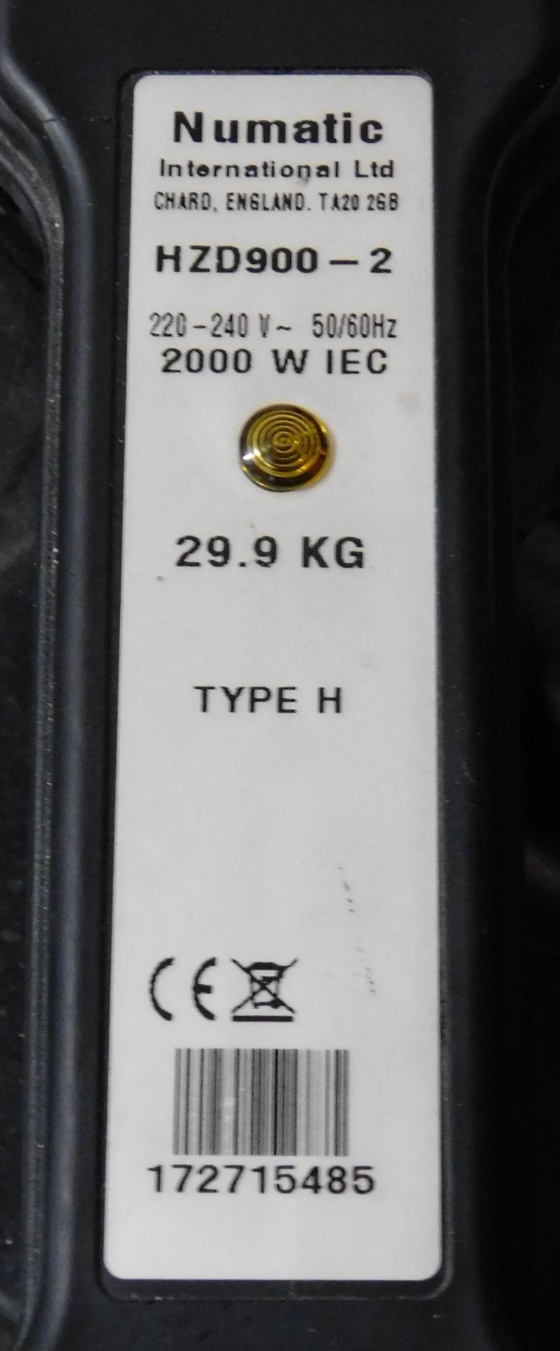 Numatic Model HZD 900-2 Cylinder Vacuum, Serial Number 172715485 (Location: Tonbridge, Kent. - Image 2 of 2