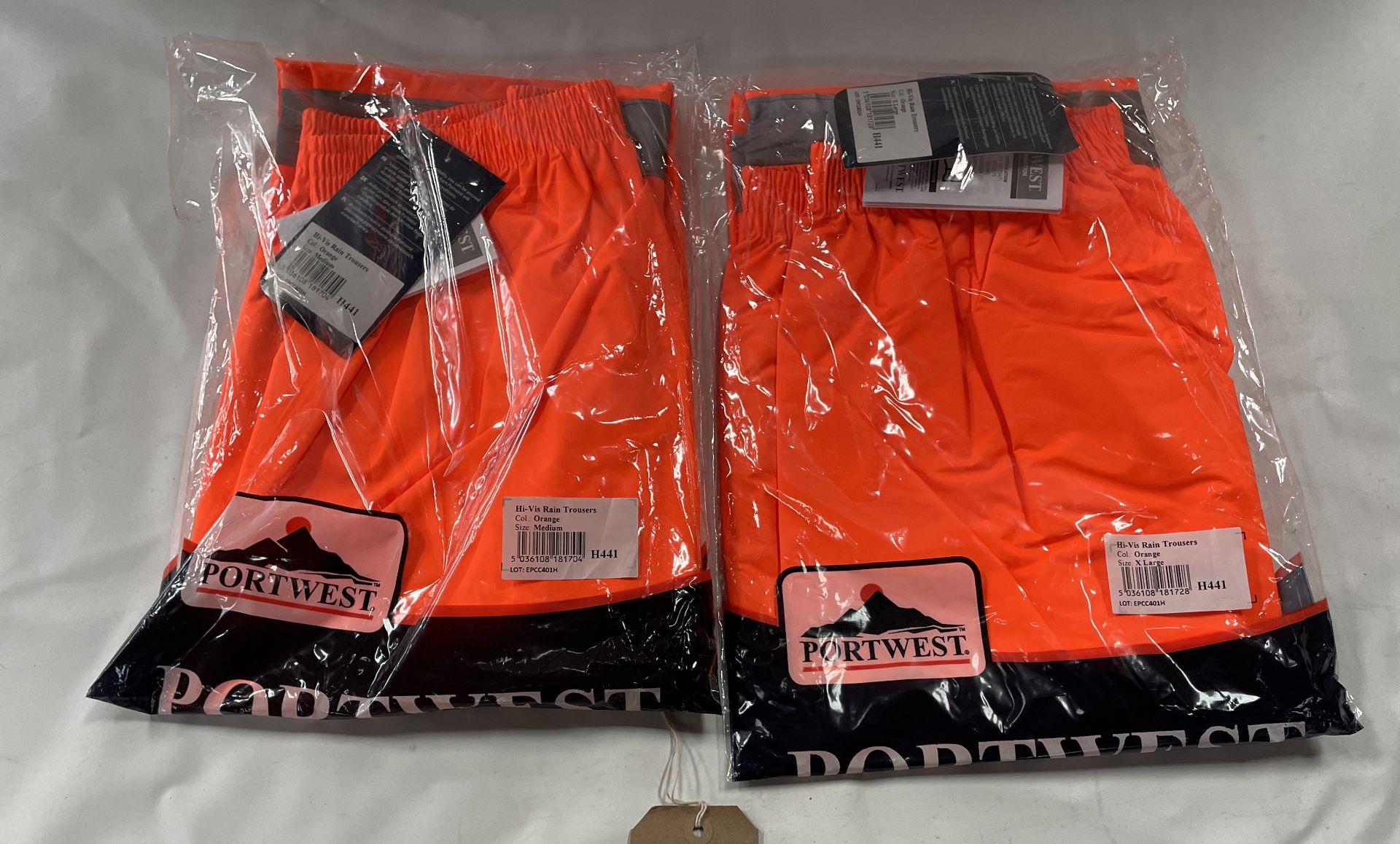 Four Portwest Hi Vis Trousers, Various Sizes (Located: Brentwood. Please Refer to General Notes)