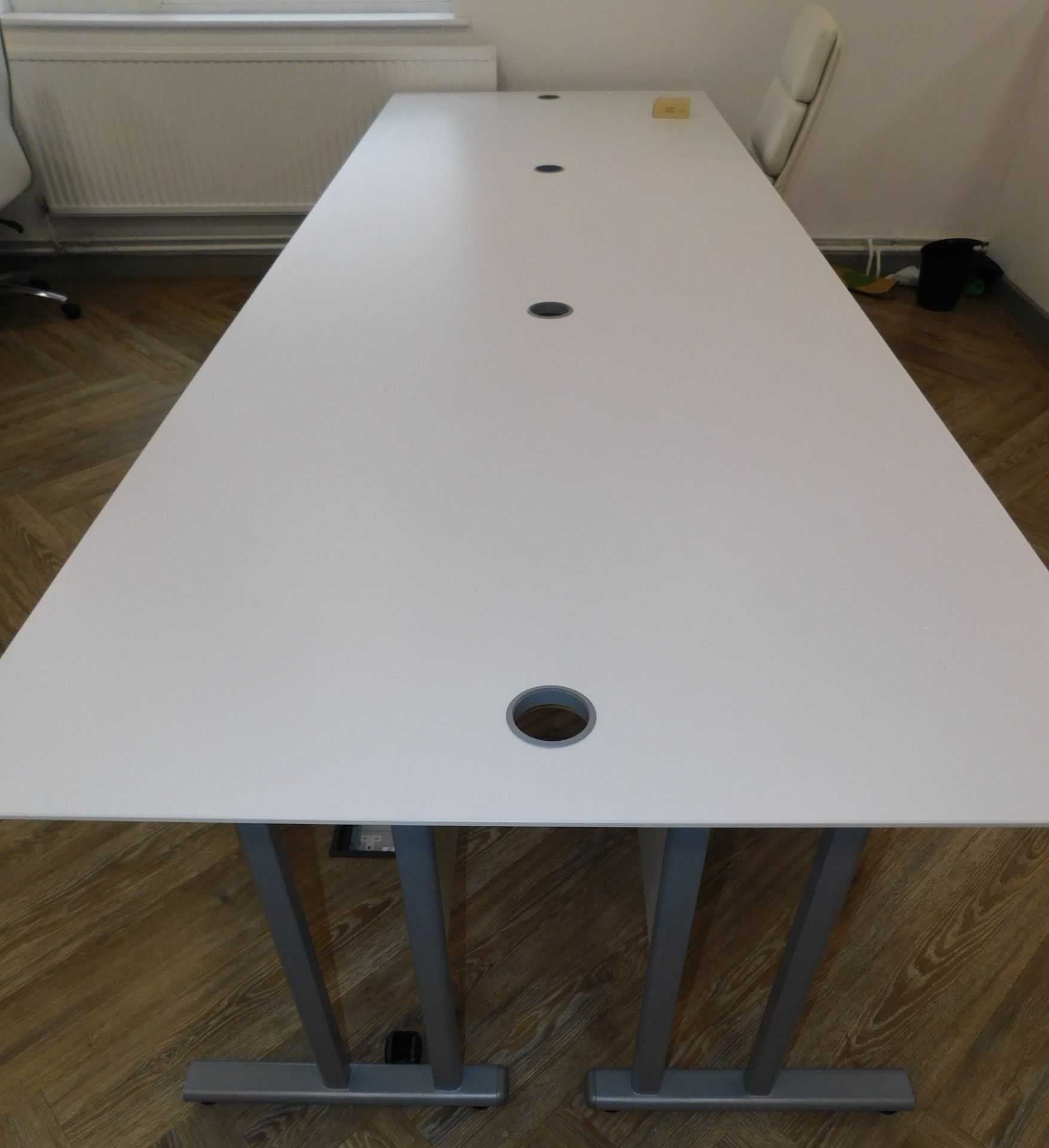 White Laminate, 6 Person Desk, 3,600mm X 1,200mm with White Leather Effect Operators Chair (First - Image 2 of 4
